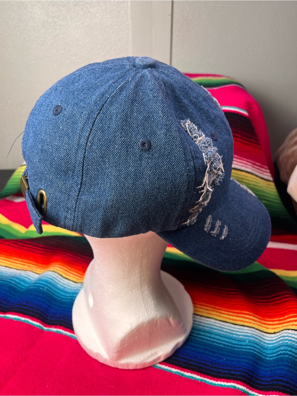 Distressed Denim Baseball Cap - Blue - Picture 4 of 4